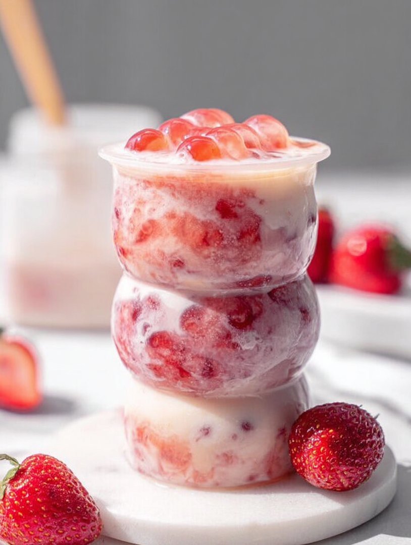 Erdbeer-Bubble-Milchtee mit Erdbeer-Boba-Perlen image 2