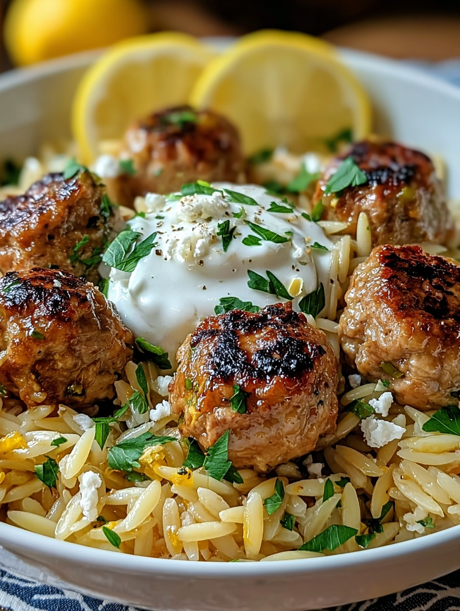 Griechische Fleischbällchen & Zitronen-Orzo mit Fetacreme image 2