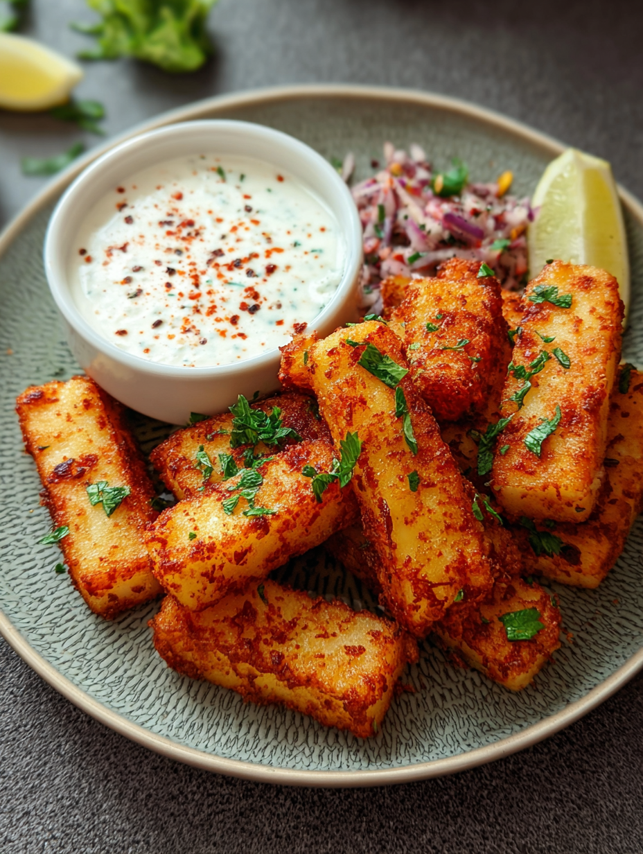Knusprige Halloumi-Pommes aus der Luft mit würzigem Joghurt-Dip image 2